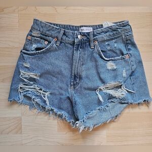 Zara Light Wash High Waisted Distressed Denim Cutoff Shorts